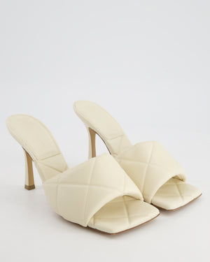 Bottega Veneta Cream Open-Toe Quilted Embossed Mule Heels in Nappa Leather Size EU 38.5