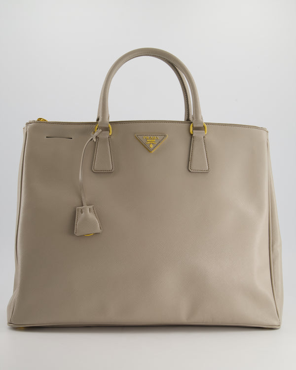 Prada Grey Extra Large Galleria Tote Bag in Saffiano Leather with Gold Hardware