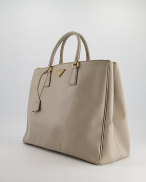 Prada Grey Extra Large Galleria Tote Bag in Saffiano Leather with Gold Hardware