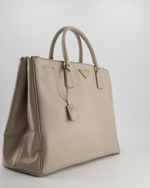 Prada Grey Extra Large Galleria Tote Bag in Saffiano Leather with Gold Hardware