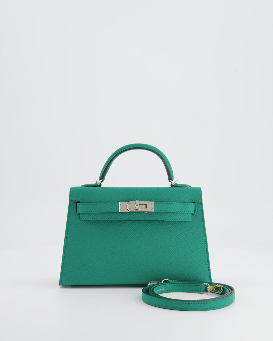 *HOT* Hermès Mini Kelly II 20cm Bag in Vert Jade Epsom Leather with Palladium Hardware