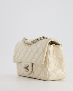 *SUPER RARE* Chanel Pearlescent Mini Rectangular Classic Flap Bag in Caviar Leather with Brushed Silver Hardware