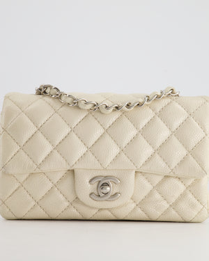 *SUPER RARE* Chanel Pearlescent Mini Rectangular Classic Flap Bag in Caviar Leather with Brushed Silver Hardware