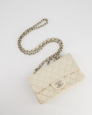 *SUPER RARE* Chanel Pearlescent Mini Rectangular Classic Flap Bag in Caviar Leather with Brushed Silver Hardware