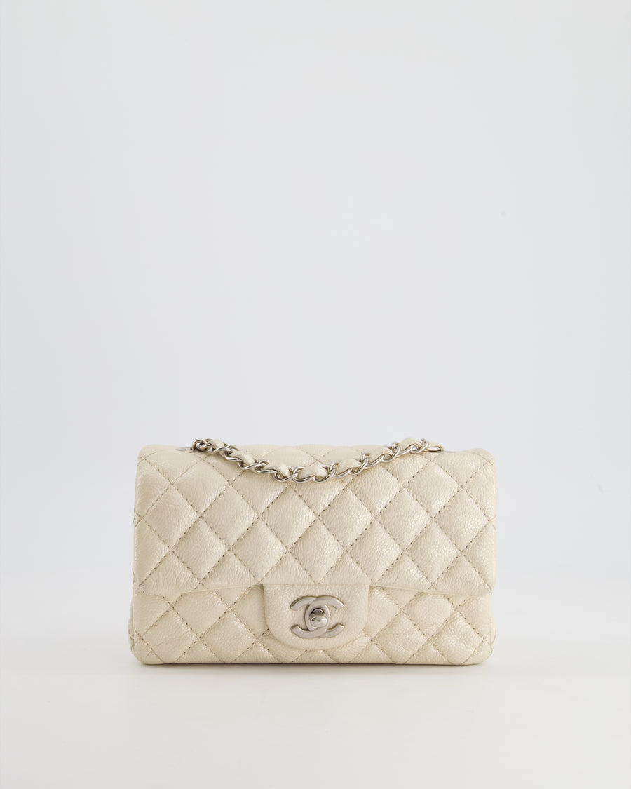 *SUPER RARE* Chanel Pearlescent Mini Rectangular Classic Flap Bag in Caviar Leather with Brushed Silver Hardware