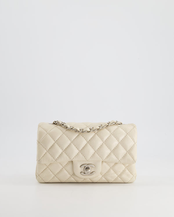 *SUPER RARE* Chanel Pearlescent Mini Rectangular Classic Flap Bag in Caviar Leather with Brushed Silver Hardware