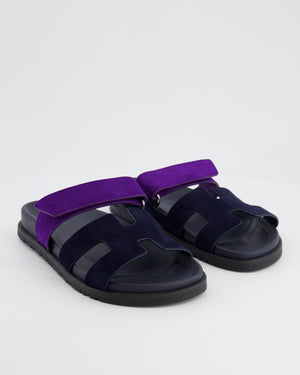 *STORE-FRESH* Hermès Dark Blue and Purple Suede Chypre Sandals Size EU 37.5