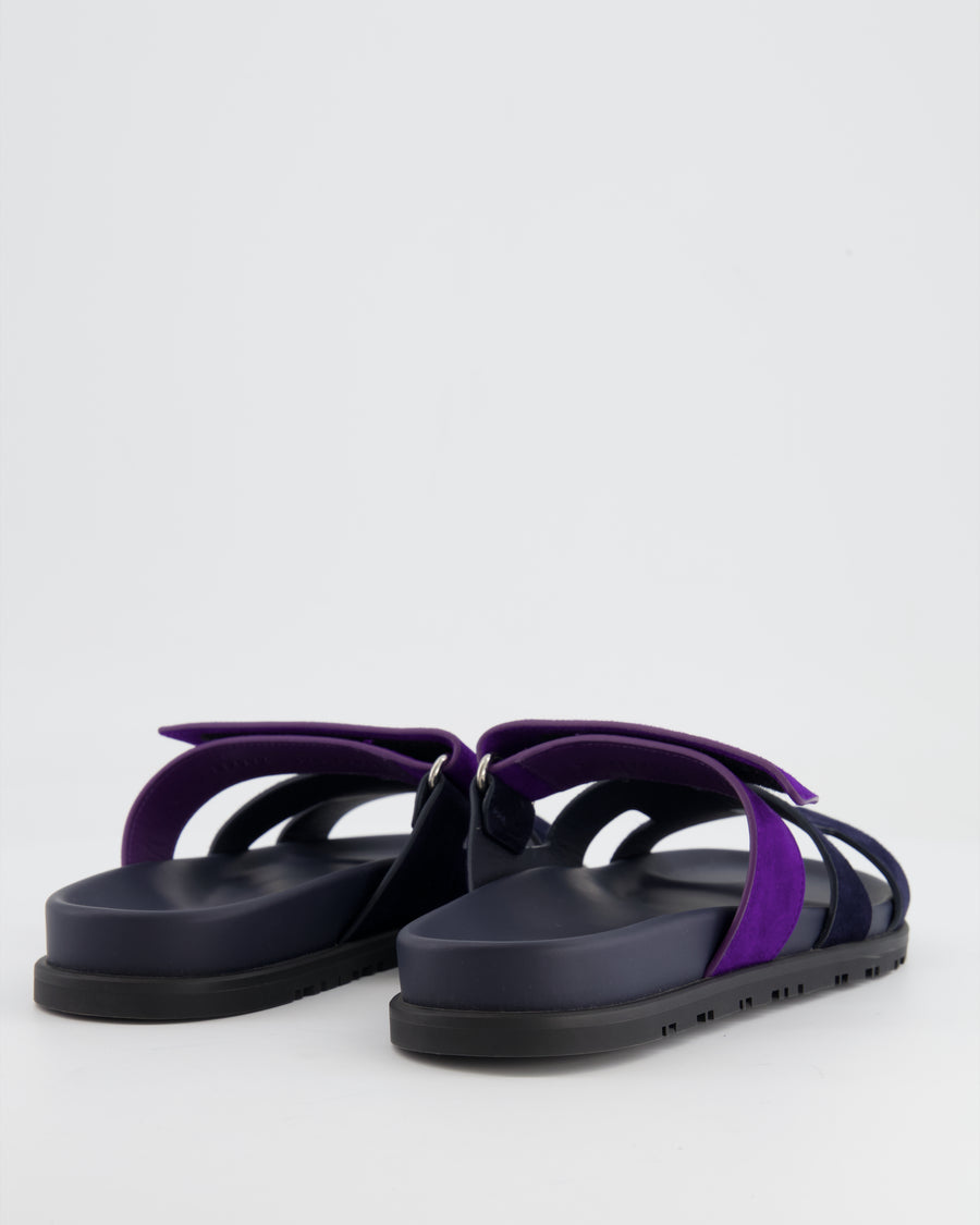 *STORE-FRESH* Hermès Dark Blue and Purple Suede Chypre Sandals Size EU 37.5