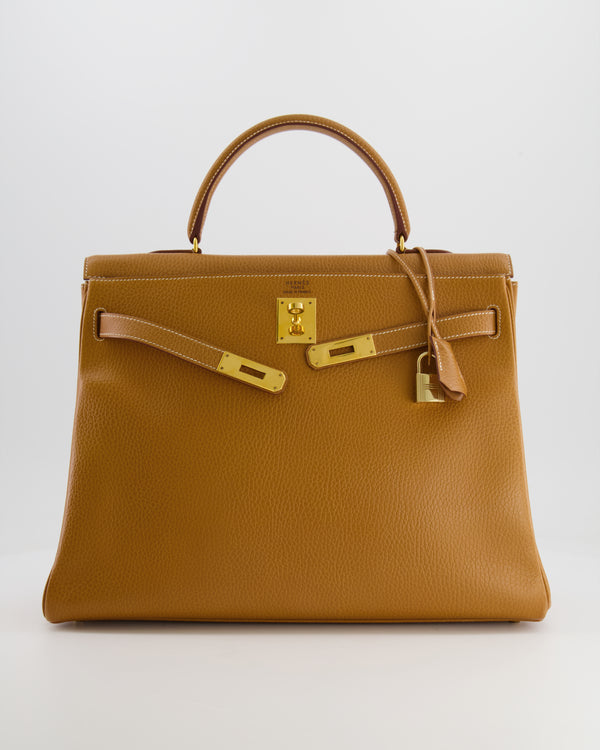 Hermès Vintage Kelly 35cm Bag in Gold Clemence Leather with Gold Hardware