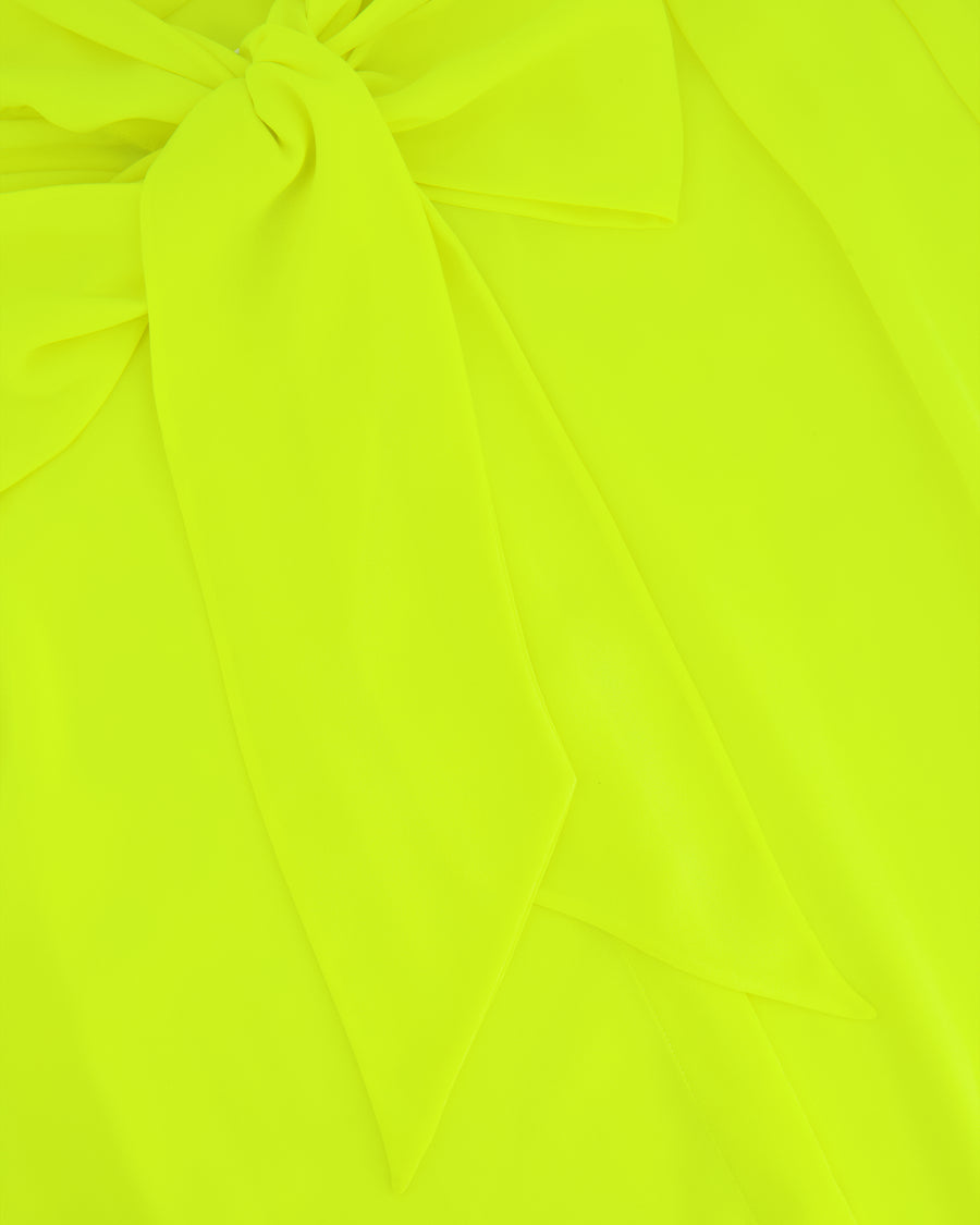 Balenciaga Neon Yellow Short-Sleeve Shirt with Bow Detail Size FR 38 (UK 10)