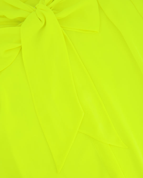 Balenciaga Neon Yellow Short-Sleeve Shirt with Bow Detail Size FR 38 (UK 10)