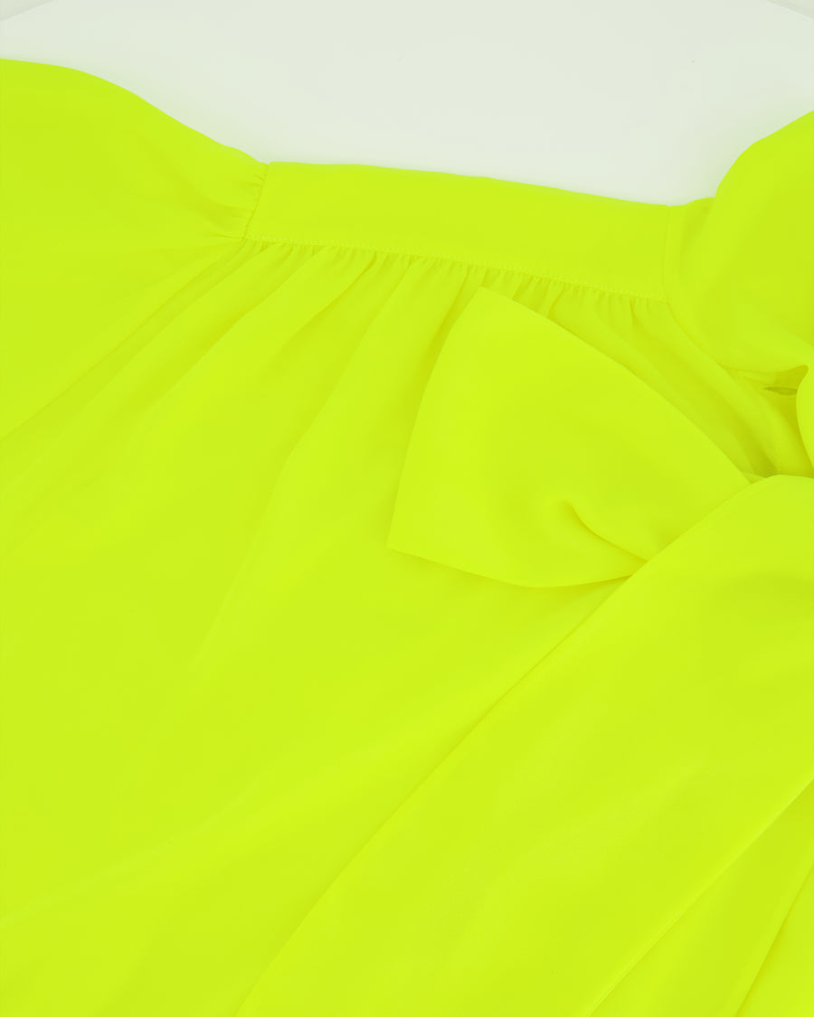 Balenciaga Neon Yellow Short-Sleeve Shirt with Bow Detail Size FR 38 (UK 10)