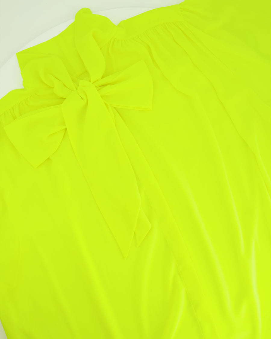 Balenciaga Neon Yellow Short-Sleeve Shirt with Bow Detail Size FR 38 (UK 10)