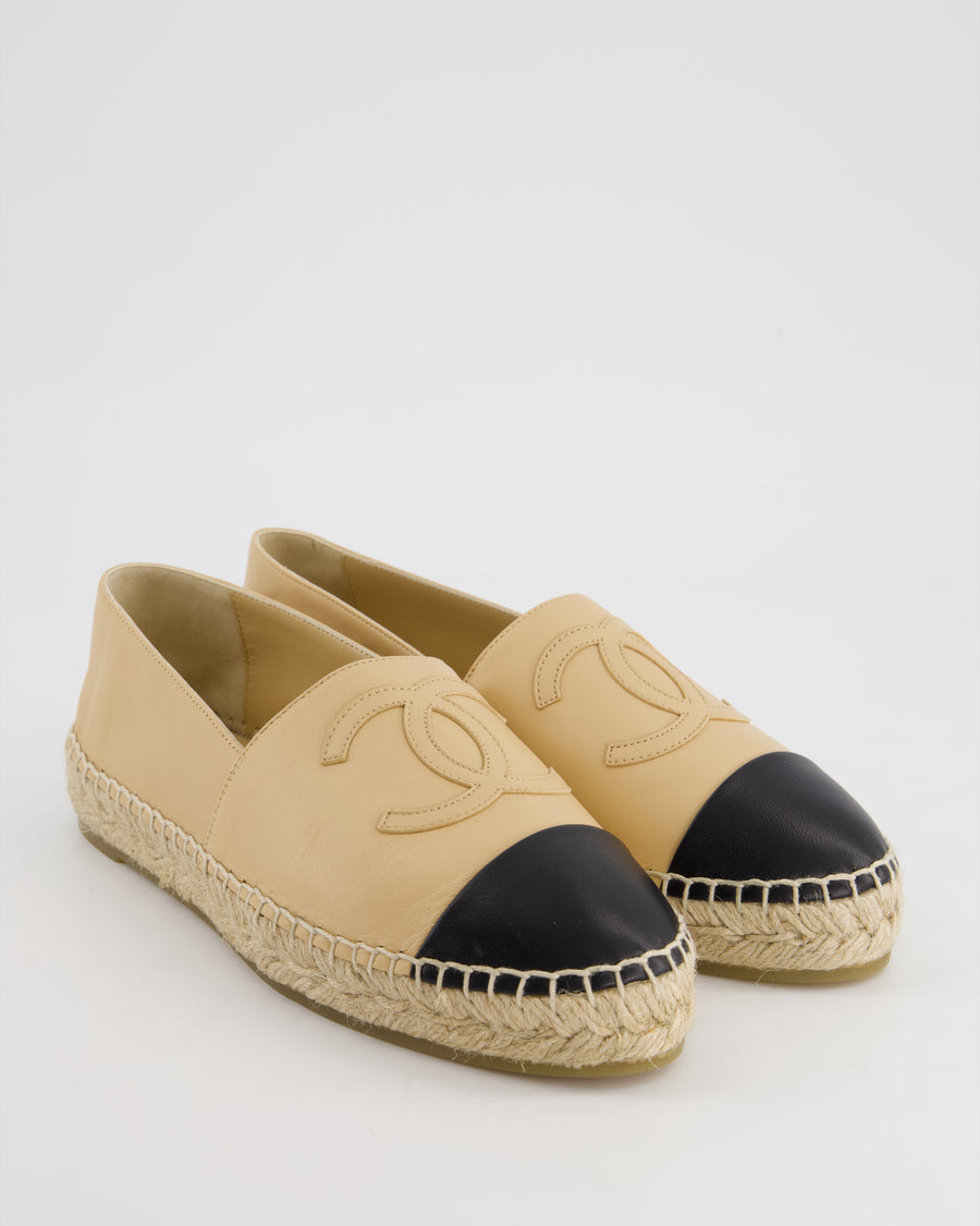 Chanel Beige & Black Leather Espadrilles Shoes Size EU 40 RRP £730