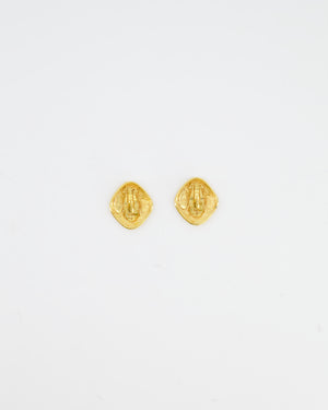 Chanel Vintage Yellow Gold Matelasse Diamond Shaped Clip On Earrings