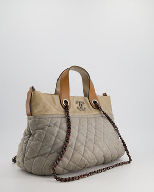 Chanel Stormy Grey Nubuck Leather Portobello Tote Bag with Tan Leather Handle and Ruthenium Hardware