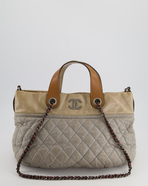 Chanel Stormy Grey Nubuck Leather Portobello Tote Bag with Tan Leather Handle and Ruthenium Hardware