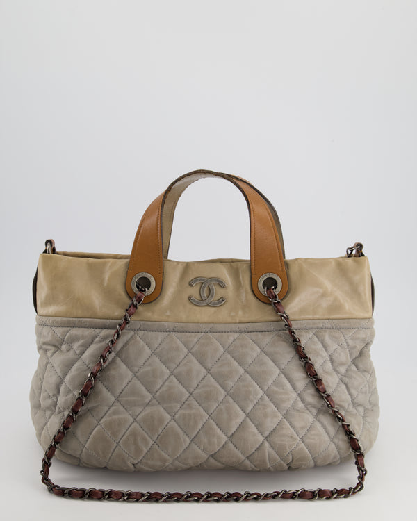 Chanel Stormy Grey Nubuck Leather Portobello Tote Bag with Tan Leather Handle and Ruthenium Hardware