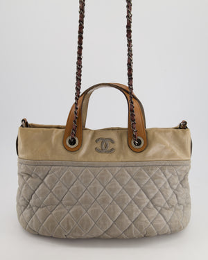 Chanel Stormy Grey Nubuck Leather Portobello Tote Bag with Tan Leather Handle and Ruthenium Hardware