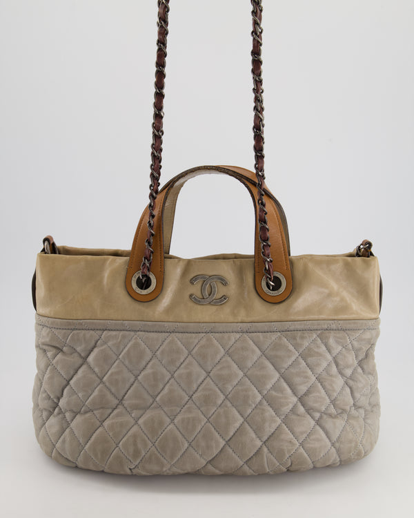 Chanel Stormy Grey Nubuck Leather Portobello Tote Bag with Tan Leather Handle and Ruthenium Hardware