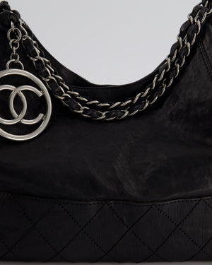 Chanel Black Aged Calfskin Leather Shopper with Silver Metal CC Charm