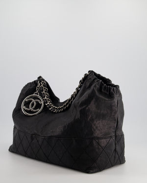 Chanel Black Aged Calfskin Leather Shopper with Silver Metal CC Charm