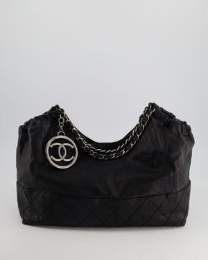 Chanel Black Aged Calfskin Leather Shopper with Silver Metal CC Charm