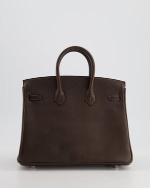 *RARE* Hermès Birkin 25cm Retourne in Fauve with Ebene Barenia Faubourg Leather and Palladium Hardware