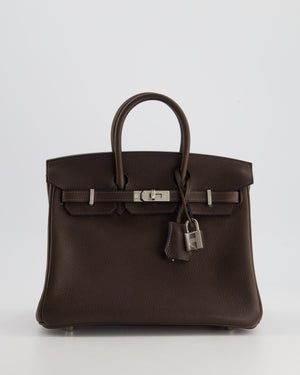 *RARE* Hermès Birkin 25cm Retourne in Fauve with Ebene Barenia Faubourg Leather and Palladium Hardware