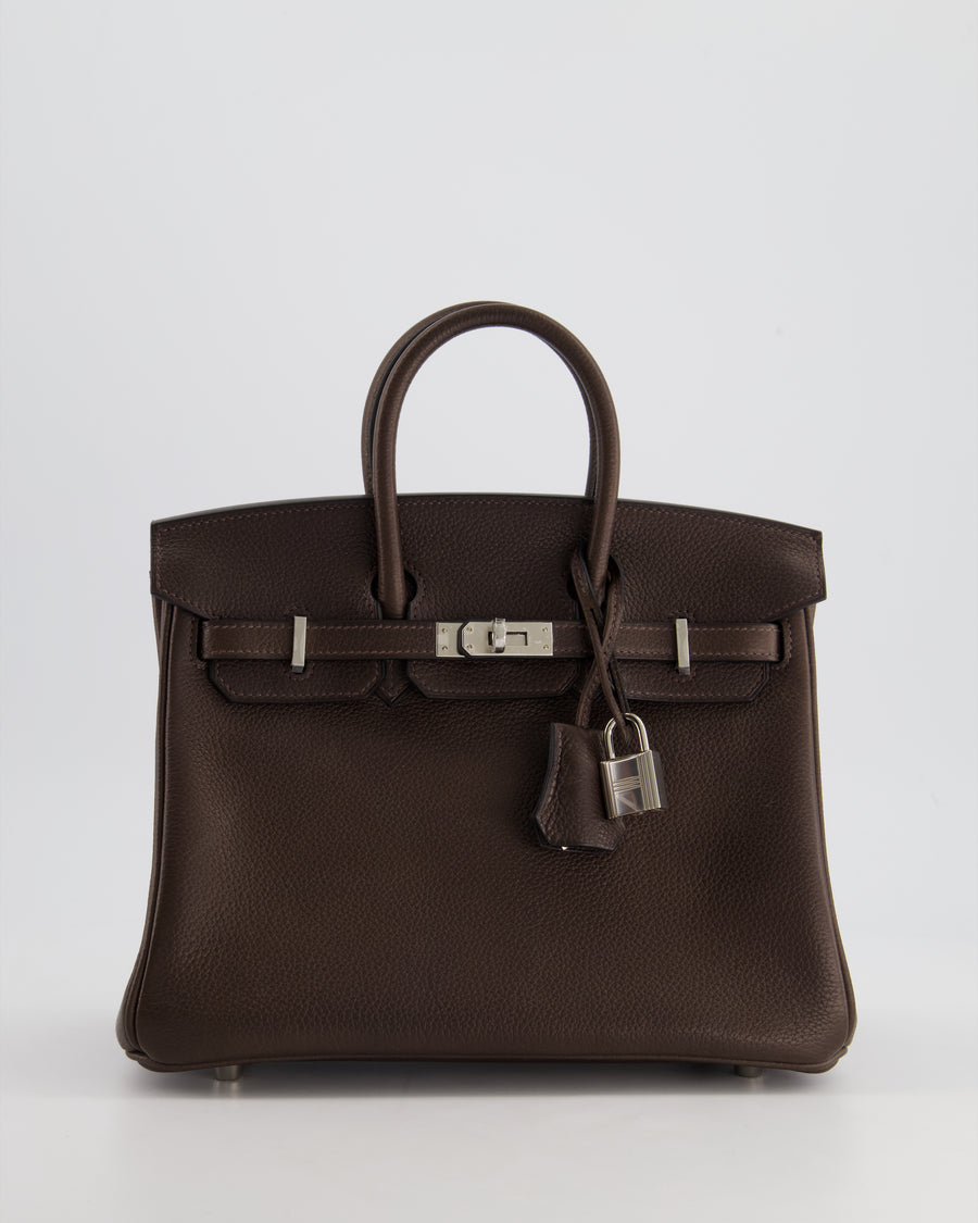 *RARE* Hermès Birkin 25cm Retourne in Fauve with Ebene Barenia Faubourg Leather and Palladium Hardware