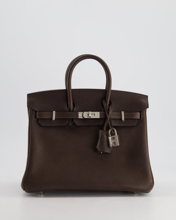 *RARE* Hermès Birkin 25cm Retourne in Fauve with Ebene Barenia Faubourg Leather and Palladium Hardware