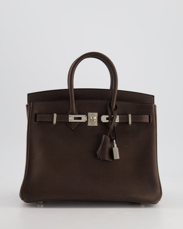 *RARE* Hermès Birkin 25cm Retourne in Fauve with Ebene Barenia Faubourg Leather and Palladium Hardware