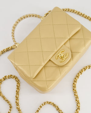 *CURRENT COLLECTION* Chanel Metallic Gold Mini Top Handle Bag in Calfskin Leather with Gold Hardware and Clear Perspex Handle Detail