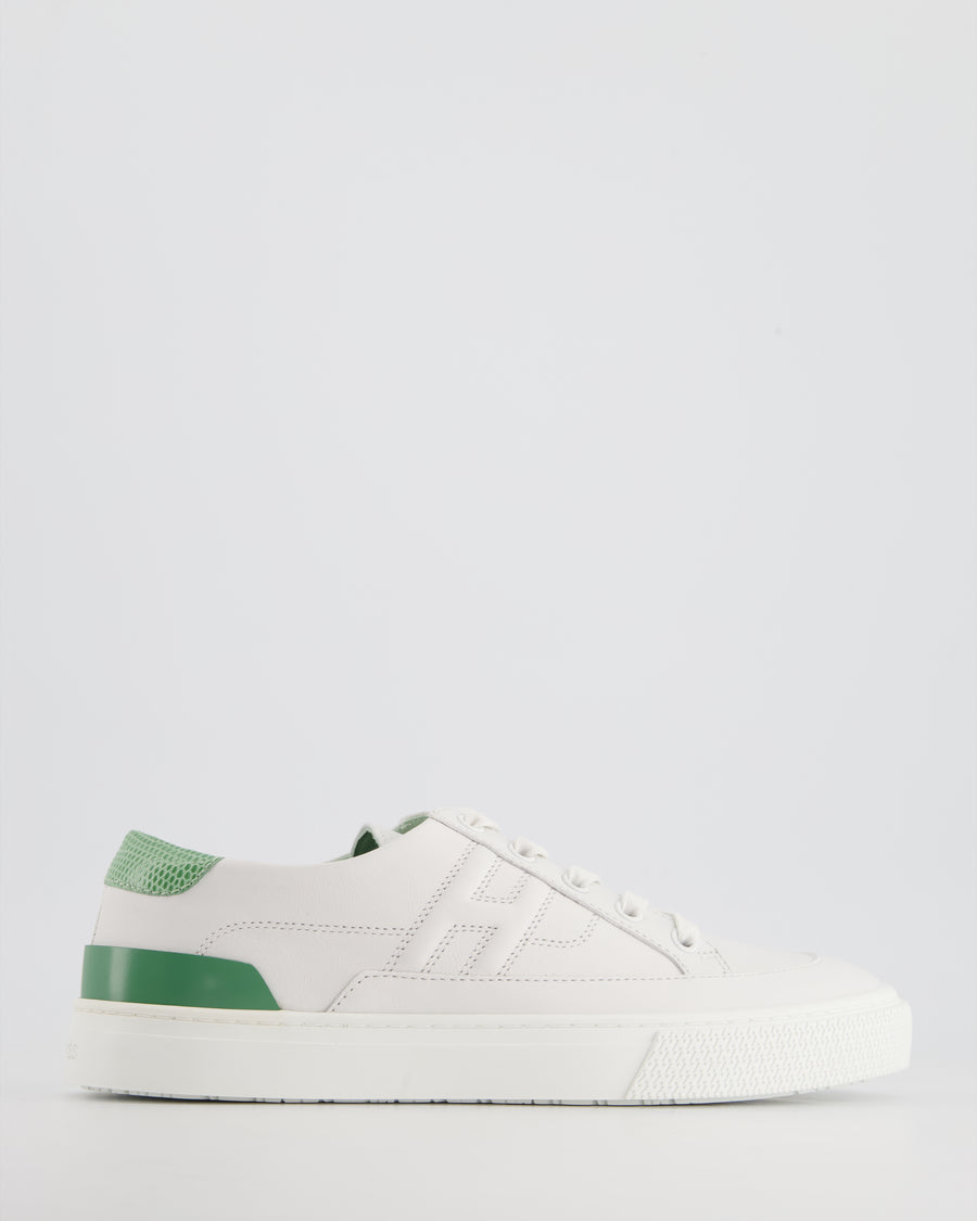 Hermès Deep White and Vert Jade Sneakers with Lizard Detailing Size EU 38.5