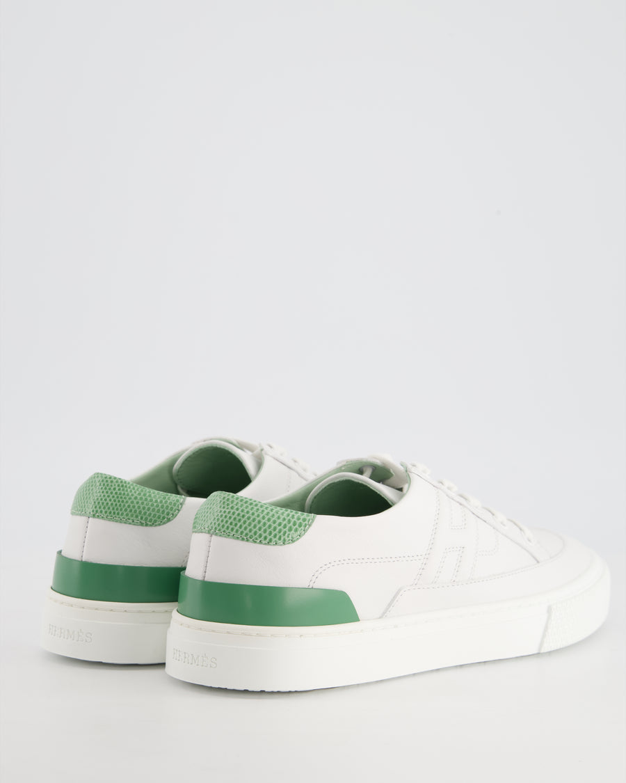 Hermès Deep White and Vert Jade Sneakers with Lizard Detailing Size EU 38.5