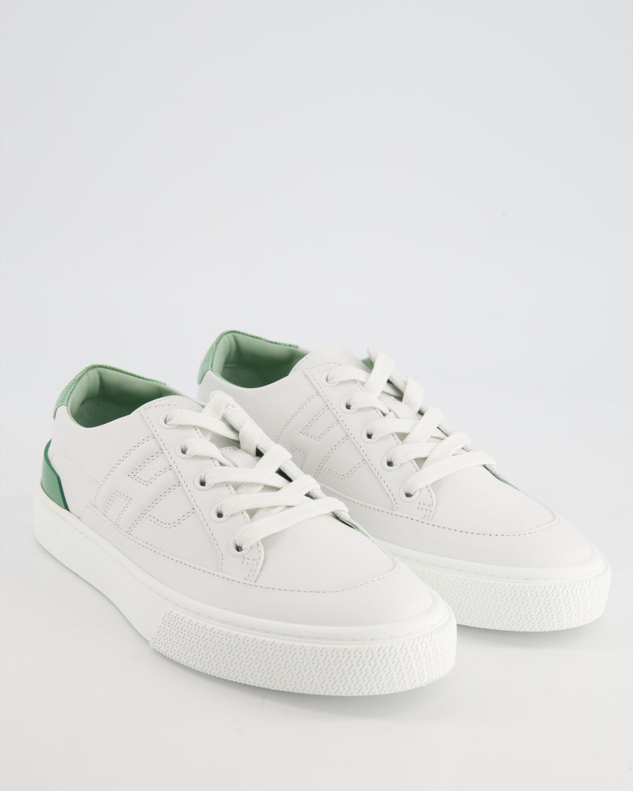 Hermès Deep White and Vert Jade Sneakers with Lizard Detailing Size EU 38.5