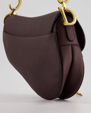 Christian Dior Burgundy Saddle Bag in Grained Calfskin Leather with Antique Gold Hardware RRP £3115