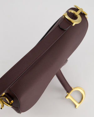 Christian Dior Burgundy Saddle Bag in Grained Calfskin Leather with Antique Gold Hardware RRP £3115