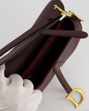 Christian Dior Burgundy Saddle Bag in Grained Calfskin Leather with Antique Gold Hardware RRP £3115