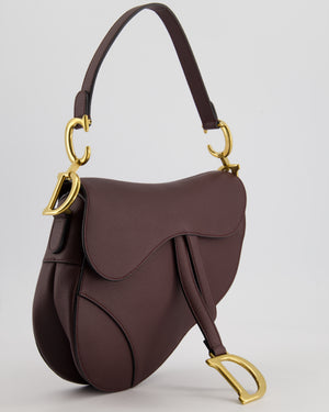 Christian Dior Burgundy Saddle Bag in Grained Calfskin Leather with Antique Gold Hardware RRP £3115