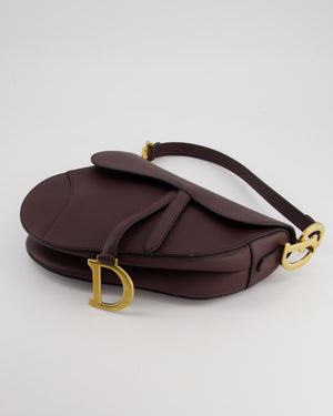 Christian Dior Burgundy Saddle Bag in Grained Calfskin Leather with Antique Gold Hardware RRP £3115