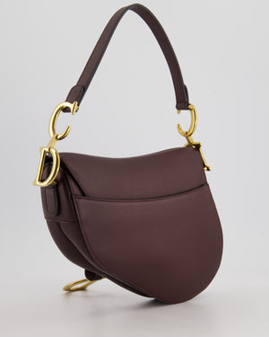 Christian Dior Burgundy Saddle Bag in Grained Calfskin Leather with Antique Gold Hardware RRP £3115