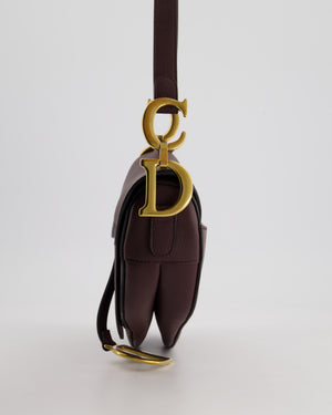 Christian Dior Burgundy Saddle Bag in Grained Calfskin Leather with Antique Gold Hardware RRP £3115