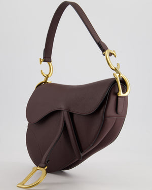 Christian Dior Burgundy Saddle Bag in Grained Calfskin Leather with Antique Gold Hardware RRP £3115