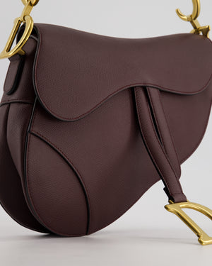 Christian Dior Burgundy Saddle Bag in Grained Calfskin Leather with Antique Gold Hardware RRP £3115