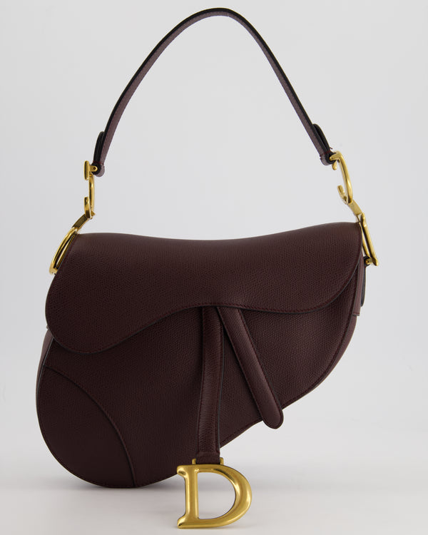 Christian Dior Burgundy Saddle Bag in Grained Calfskin Leather with Antique Gold Hardware RRP £3115