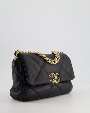 Chanel Black Small 19 Flap Bag in Goatskin Leather with Mixed Hardware