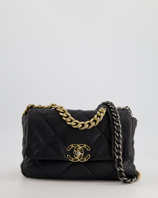 Chanel Black Small 19 Flap Bag in Goatskin Leather with Mixed Hardware