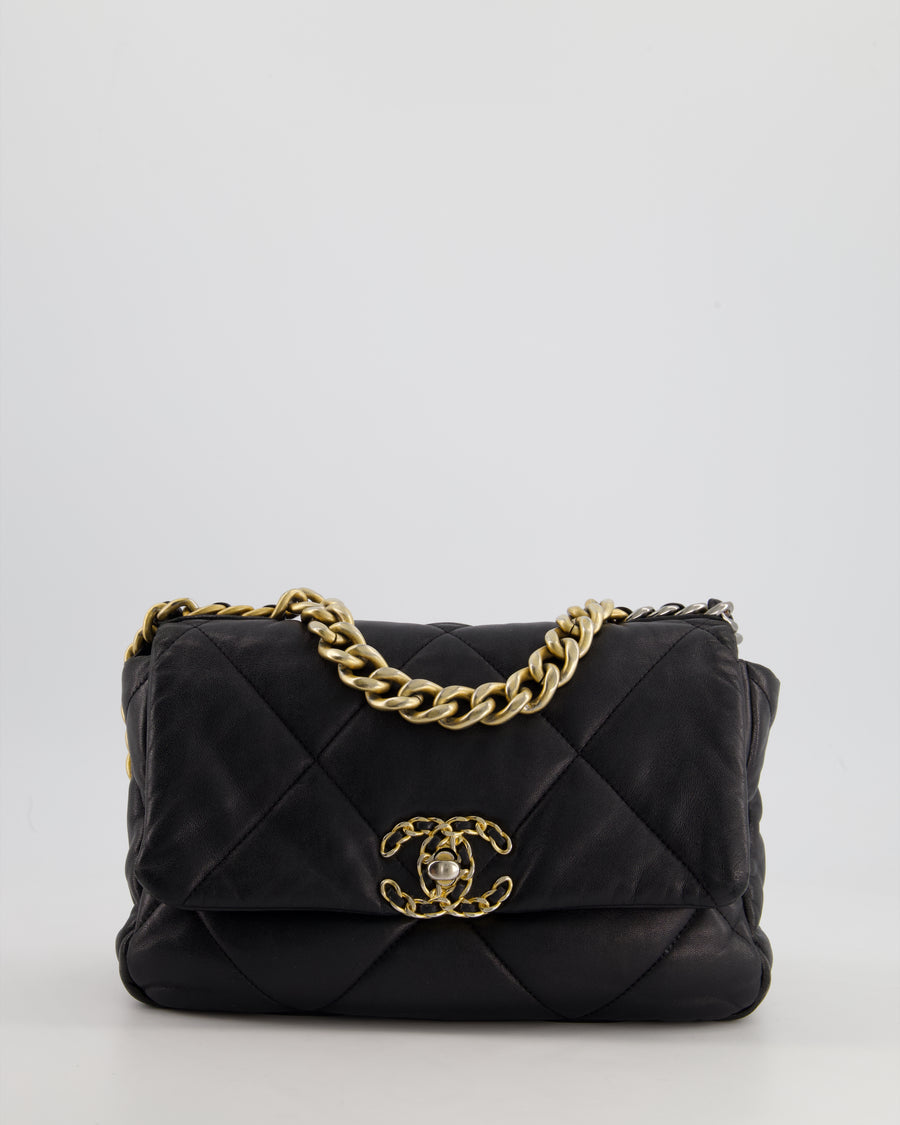 Chanel Black Small 19 Flap Bag in Goatskin Leather with Mixed Hardware