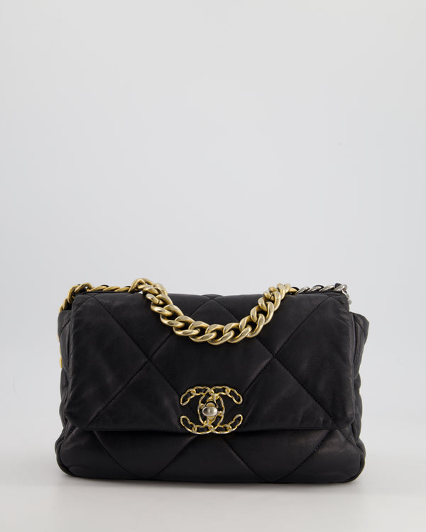 Chanel Black Small 19 Flap Bag in Goatskin Leather with Mixed Hardware